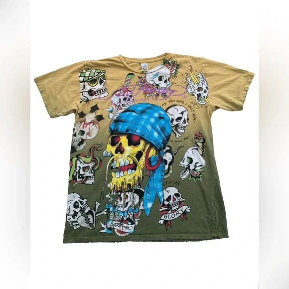 Vintage Y2K Ed Hardy Christian Audigier Men’s Size Extra Large XL AOP Skull Tee - Picture 1 of 9